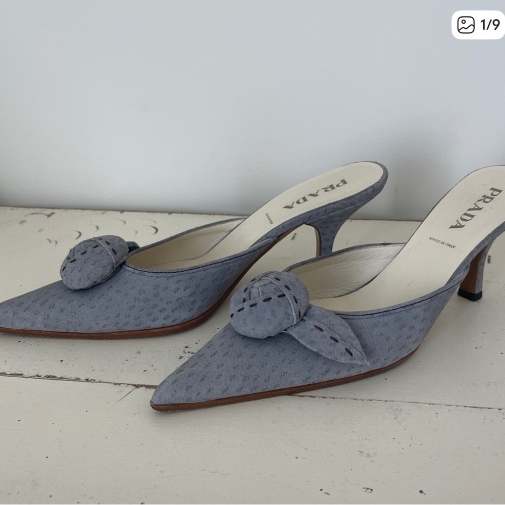 Prada Blue Pointed Toe Mules
